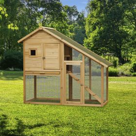 55" L 2-Tier Wooden Rabbit Hutch Bunny Cage Small Animal House with Ramp, Waterproof Roof, Removable Tray and Outdoor Run