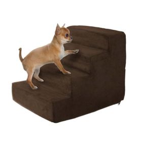 Pet Stairs – Foam Pet Steps for Small Dogs or Cats with 4 Step Design and Removable Cover – Non-Slip Dog Stairs for Home by Petmaker (Brown)