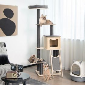 5-Tier Modern Wood Cat Tower with Washable Cushions