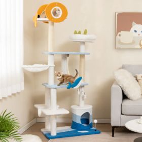 Multi-level Ocean-themed Cat Tree Tower with Sisal Covered Scratching Posts