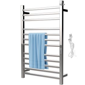 VEVOR Heated Towel Rack, 12 Bars Design, Mirror Polished Stainless Steel Electric Towel Warmer with Built-in Timer, Wall-Mounted for Bathroom