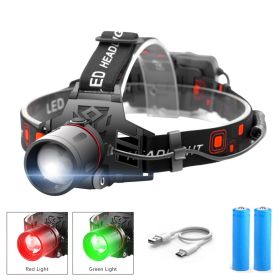 T6 white light green light red light zoom headlight (Option: White-No battery)